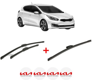 Set 3 stergatoare KIA CEED Hatchback Van (CD) din 2018 - 2020, pentru parbriz si luneta fata si spate auto, Bosch Aerotwin, din cauciuc siliconat rezistent, 4 Stickere Auto KIA v2946
