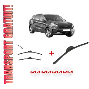 Set 3 stergatoare KIA NIRO I (DE) din 2016 - 2022, pentru parbriz si luneta fata si spate auto, Valeo Silencio, din cauciuc siliconat rezistent, 4 Stickere Auto KIA