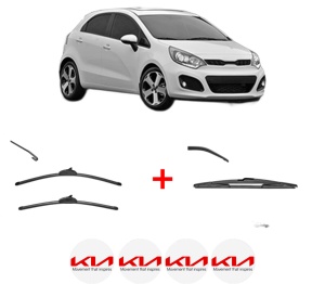 Set 3 stergatoare KIA RIO III (UB) din 2011 - 2017, pentru parbriz si luneta fata si spate auto, Valeo Silencio, din cauciuc siliconat rezistent, 4 Stickere Auto KIA v12065