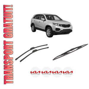Set 3 stergatoare KIA SORENTO II (XM) din 2009-2015, pentru parbriz si luneta fata si spate auto, Bosch Twin-Aerotwin Retrofit, din cauciuc siliconat rezistent, 4 Stickere Auto KIA