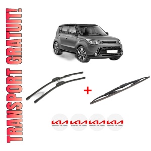 Set 3 stergatoare KIA SOUL II (PS) din 2014 - 2018, pentru parbriz si luneta fata si spate auto, Bosch Twin, din cauciuc siliconat rezistent, 4 Stickere Auto KIA
