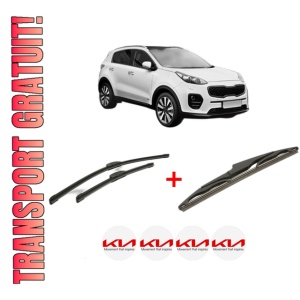 Set 3 stergatoare KIA SPORTAGE IV VAN (QL, QLE) din 2018, pentru parbriz si luneta fata si spate auto, Bosch Twin, din cauciuc siliconat rezistent, 4 Stickere Auto KIA