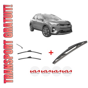 Set 3 stergatoare KIA STONIC (YB) din 2017, pentru parbriz si luneta fata si spate auto, Valeo Silencio, din cauciuc siliconat rezistent, 4 Stickere Auto KIA