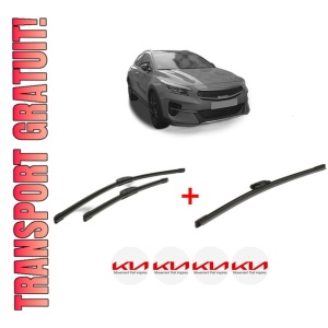 Set 3 stergatoare KIA XCEED (CD) din 2019 - 2020, pentru parbriz si luneta fata si spate auto, Bosch Aerotwin, din cauciuc siliconat rezistent, 4 Stickere Auto KIA