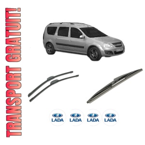 Set 3 stergatoare LADA LARGUS (KS0_, RS0_, KSA_) din 2012-2021, pentru parbriz si luneta fata si spate auto, Bosch Twin-Aerotwin Retrofit, din cauciuc siliconat rezistent, 4 Stickere Auto LADA