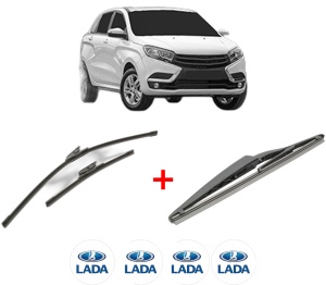 Set 3 stergatoare LADA XRAY (GAB_) din 2016, pentru parbriz si luneta fata si spate auto, Bosch Twin, din cauciuc siliconat rezistent, 4 Stickere Auto LADA v8771