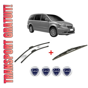 Set 3 stergatoare LANCIA VOYAGER MPV (404_) din 2011 - 2014, pentru parbriz si luneta fata si spate auto, Bosch Twin, din cauciuc siliconat rezistent, 4 Stickere Auto LANCIA