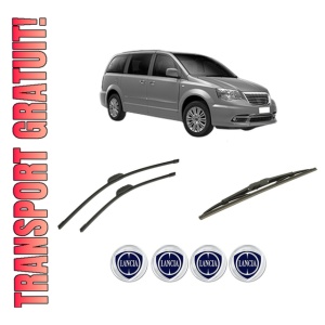 Set 3 stergatoare LANCIA VOYAGER MPV (404_) din 2011-2014, pentru parbriz si luneta fata si spate auto, Bosch Twin-Aerotwin Retrofit, din cauciuc siliconat rezistent, 4 Stickere Auto LANCIA