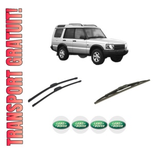 Set 3 stergatoare LAND ROVER DISCOVERY III (L319) din 2004-2009, pentru parbriz si luneta fata si spate auto, Bosch Twin-Aerotwin Retrofit, din cauciuc siliconat rezistent, 4 Stickere Auto LAND ROVER
