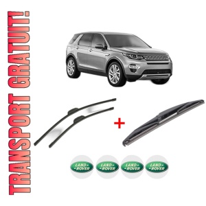 Set 3 stergatoare LAND ROVER DISCOVERY SPORT (L550) din 2014, pentru parbriz si luneta fata si spate auto, Bosch Twin, din cauciuc siliconat rezistent, 4 Stickere Auto LAND ROVER