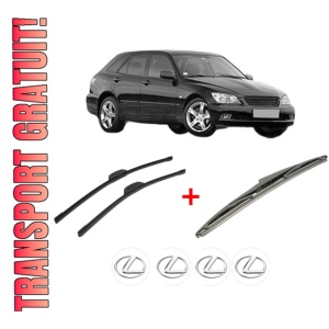 Set 3 stergatoare LEXUS IS SportCross (_E1_) din 2001 - 2005, pentru parbriz si luneta fata si spate auto, Bosch Twin, din cauciuc siliconat rezistent, 4 Stickere Auto LEXUS