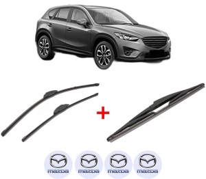 Set 3 stergatoare MAZDA CX-5 (KE, GH) din 2011 - 2017, pentru parbriz si luneta fata si spate auto, Valeo Silencio, din cauciuc siliconat rezistent, 4 Stickere Auto MAZDA v13150