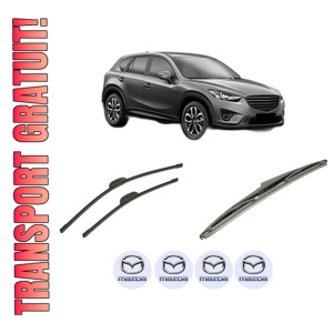 Set 3 stergatoare MAZDA CX-5 Van (KE_) din 2015-2017, pentru parbriz si luneta fata si spate auto, Bosch Twin-Aerotwin, din cauciuc siliconat rezistent, 4 Stickere Auto MAZDA