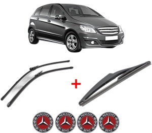 Set 3 stergatoare MERCEDES-BENZ B-CLASS Sports Tourer (W245) din 2005 - 2011, pentru parbriz si luneta fata si spate auto, Valeo Silencio, din cauciuc siliconat rezistent, 4 Stickere Auto MERCEDES-BENZ v15130