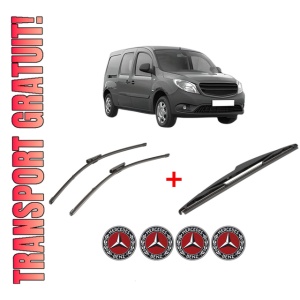 Set 3 stergatoare MERCEDES-BENZ CITAN Mixto (Double Cabin) (W415) din 2012 - 2021, pentru parbriz si luneta fata si spate auto, Valeo Silencio, din cauciuc siliconat rezistent, 4 Stickere Auto MERCEDES-BENZ