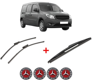 Set 3 stergatoare MERCEDES-BENZ CITAN Mixto (Double Cabin) (W415) din 2012 - 2021, pentru parbriz si luneta fata si spate auto, Valeo Silencio, din cauciuc siliconat rezistent, 4 Stickere Auto MERCEDES-BENZ v13810