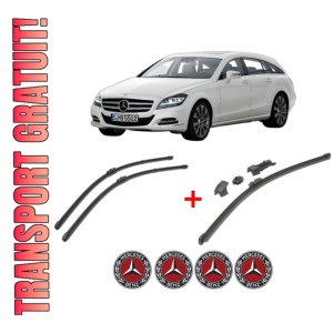 Set 3 stergatoare MERCEDES-BENZ CLS Shooting Brake (X218) din 2012 - 2017, pentru parbriz si luneta fata si spate auto, Valeo HydroConnect, din cauciuc siliconat rezistent, 4 Stickere Auto MERCEDES-BENZ