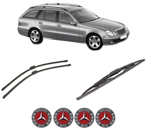 Set 3 stergatoare MERCEDES-BENZ E-CLASS T-Model (S211) din 2003-2009, pentru parbriz si luneta fata si spate auto, Bosch Twin-Aerotwin, din cauciuc siliconat rezistent, 4 Stickere Auto MERCEDES-BENZ - Img 2