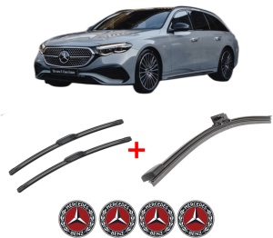 Set 3 stergatoare MERCEDES-BENZ E-CLASS T-Model (S214) din 2023, pentru parbriz si luneta fata si spate auto, Bosch Aerotwin, din cauciuc siliconat rezistent, 4 Stickere Auto MERCEDES-BENZ v5471