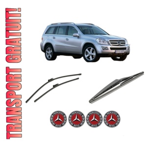 Set 3 stergatoare MERCEDES-BENZ GL-CLASS (X164) din 2006-2012, pentru parbriz si luneta fata si spate auto, Bosch Twin-Aerotwin, din cauciuc siliconat rezistent, 4 Stickere Auto MERCEDES-BENZ