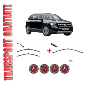 Set 3 stergatoare MERCEDES-BENZ GLB (X247) din 2019 - 2023, pentru parbriz si luneta fata si spate auto, Valeo Silencio, din cauciuc siliconat rezistent, 4 Stickere Auto MERCEDES-BENZ