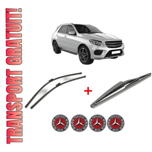 Set 3 stergatoare MERCEDES-BENZ GLE (W166) din 2015 - 2018, pentru parbriz si luneta fata si spate auto, Bosch Twin, din cauciuc siliconat rezistent, 4 Stickere Auto MERCEDES-BENZ