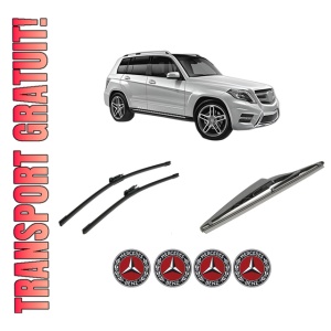 Set 3 stergatoare MERCEDES-BENZ GLK-CLASS (X204) din 2008-2015, pentru parbriz si luneta fata si spate auto, Bosch Twin-Aerotwin, din cauciuc siliconat rezistent, 4 Stickere Auto MERCEDES-BENZ