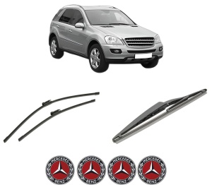 Set 3 stergatoare MERCEDES-BENZ M-CLASS (W164) din 2005-2011, pentru parbriz si luneta fata si spate auto, Bosch Twin-Aerotwin, din cauciuc siliconat rezistent, 4 Stickere Auto MERCEDES-BENZ - Img 2