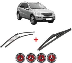 Set 3 stergatoare MERCEDES-BENZ M-CLASS (W164) din 2005 - 2011, pentru parbriz si luneta fata si spate auto, Valeo Silencio, din cauciuc siliconat rezistent, 4 Stickere Auto MERCEDES-BENZ v14470
