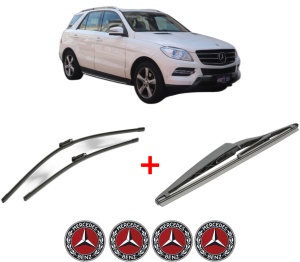 Set 3 stergatoare MERCEDES-BENZ M-CLASS (W166) din 2011 - 2015, pentru parbriz si luneta fata si spate auto, Bosch Twin, din cauciuc siliconat rezistent, 4 Stickere Auto MERCEDES-BENZ v8711