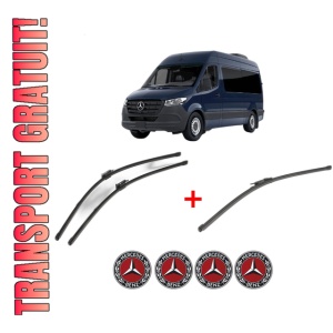 Set 3 stergatoare MERCEDES-BENZ SPRINTER 3,5-t Van (B907, B910) din 2018 - 2025, pentru parbriz si luneta fata si spate auto, Valeo Silencio Xtrm, din cauciuc siliconat rezistent, 4 Stickere Auto MERCEDES-BENZ