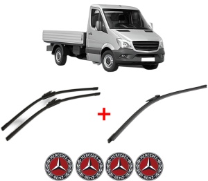 Set 3 stergatoare MERCEDES-BENZ SPRINTER 3-t Platform/Chassis (B906) din 2006 - 2018, pentru parbriz si luneta fata si spate auto, Bosch Aerotwin, din cauciuc siliconat rezistent, 4 Stickere Auto MERCEDES-BENZ v7091