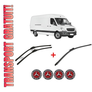 Set 3 stergatoare MERCEDES-BENZ SPRINTER 3-t Van (B906) din 2006 - 2018, pentru parbriz si luneta fata si spate auto, Bosch Aerotwin, din cauciuc siliconat rezistent, 4 Stickere Auto MERCEDES-BENZ