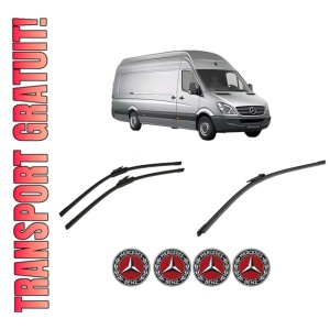 Set 3 stergatoare MERCEDES-BENZ SPRINTER 5-t Van (B906) din 2006-2018, pentru parbriz si luneta fata si spate auto, Bosch Aerotwin-Aerotwin, din cauciuc siliconat rezistent, 4 Stickere Auto MERCEDES-BENZ