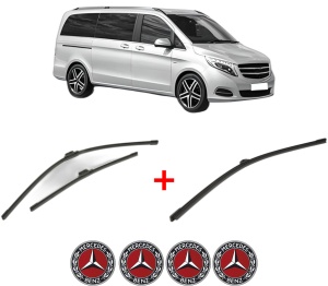Set 3 stergatoare MERCEDES-BENZ VITO Mixto (Double Cabin) (W447) din 2014 - 2020, pentru parbriz si luneta fata si spate auto, Bosch Aerotwin, din cauciuc siliconat rezistent, 4 Stickere Auto MERCEDES-BENZ v6791
