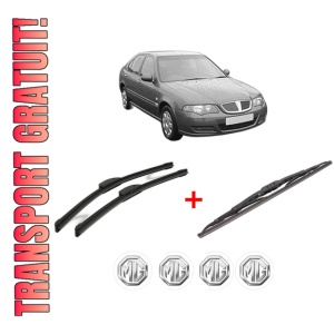 Set 3 stergatoare MG ZS din 2001 - 2005, pentru parbriz si luneta fata si spate auto, Bosch Twin, din cauciuc siliconat rezistent, 4 Stickere Auto MG