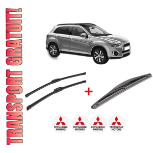 Set 3 stergatoare MITSUBISHI ASX (GA_W_) din 2010, pentru parbriz si luneta fata si spate auto, Bosch Twin, din cauciuc siliconat rezistent, 4 Stickere Auto MITSUBISHI