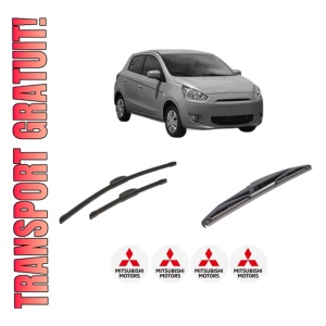 Set 3 stergatoare MITSUBISHI MIRAGE / SPACE STAR VI Hatchback (A0_A) din 2012-2020, pentru parbriz si luneta fata si spate auto, Bosch Twin-Aerotwin Retrofit, din cauciuc siliconat rezistent, 4 Stickere Auto MITSUBISHI