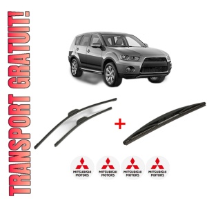 Set 3 stergatoare MITSUBISHI OUTLANDER III (GG_W, GF_W, ZJ, ZL, ZK) din 2012 - 2022, pentru parbriz si luneta fata si spate auto, Bosch Twin, din cauciuc siliconat rezistent, 4 Stickere Auto MITSUBISHI