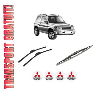Set 3 stergatoare MITSUBISHI PAJERO PININ I (H6_W, H7_W) din 2000-2007, pentru parbriz si luneta fata si spate auto, Bosch Twin-Aerotwin Retrofit, din cauciuc siliconat rezistent, 4 Stickere Auto MITSUBISHI