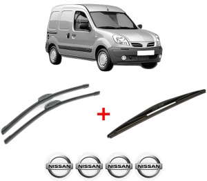 Set 3 stergatoare NISSAN KUBISTAR Van (X76) din 2003 - 2009, pentru parbriz si luneta fata si spate auto, Bosch Twin, din cauciuc siliconat rezistent, 4 Stickere Auto NISSAN v7811