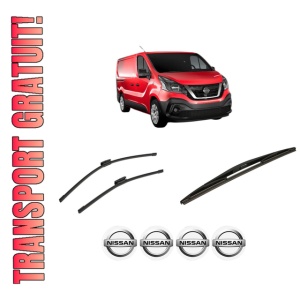 Set 3 stergatoare NISSAN NV300 Van (X82) din 2016-2021, pentru parbriz si luneta fata si spate auto, Bosch Twin-Aerotwin Multi, din cauciuc siliconat rezistent, 4 Stickere Auto NISSAN