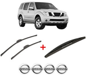 Set 3 stergatoare NISSAN PATHFINDER III (R51) din 2005 - 2010, pentru parbriz si luneta fata si spate auto, Bosch Twin, din cauciuc siliconat rezistent, 4 Stickere Auto NISSAN v5651