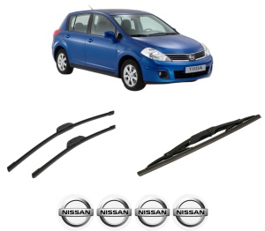 Set 3 stergatoare NISSAN TIIDA Hatchback (C11) din 2004-2013, pentru parbriz si luneta fata si spate auto, Bosch Twin-Aerotwin Retrofit, din cauciuc siliconat rezistent, 4 Stickere Auto NISSAN - Img 2