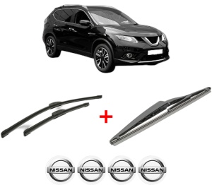 Set 3 stergatoare NISSAN X-TRAIL III (T32_, T32R, T32RR) din 2014, pentru parbriz si luneta fata si spate auto, Bosch Twin, din cauciuc siliconat rezistent, 4 Stickere Auto NISSAN v8651