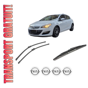 Set 3 stergatoare OPEL ASTRA J Hatchback Van (P10) din 2013-2015, pentru parbriz si luneta fata si spate auto, Bosch Twin-Aerotwin, din cauciuc siliconat rezistent, 4 Stickere Auto OPEL