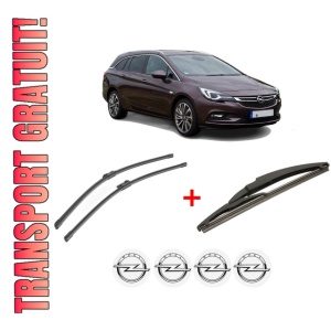 Set 3 stergatoare OPEL ASTRA K Estate Van din 2018, pentru parbriz si luneta fata si spate auto, Bosch Twin, din cauciuc siliconat rezistent, 4 Stickere Auto OPEL