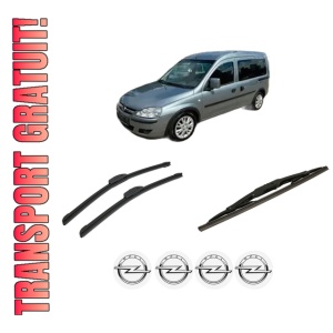 Set 3 stergatoare OPEL COMBO Tour din 2001-2011, pentru parbriz si luneta fata si spate auto, Bosch Twin-Aerotwin Retrofit, din cauciuc siliconat rezistent, 4 Stickere Auto OPEL