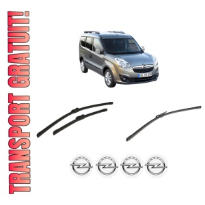 Set 3 stergatoare OPEL COMBO Tour (X12) din 2012-2016, pentru parbriz si luneta fata si spate auto, Bosch Aerotwin-Aerotwin, din cauciuc siliconat rezistent, 4 Stickere Auto OPEL