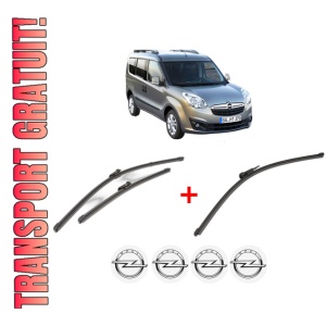 Set 3 stergatoare OPEL COMBO Tour (X12) din 2012, pentru parbriz si luneta fata si spate auto, Valeo Silencio Xtrm, din cauciuc siliconat rezistent, 4 Stickere Auto OPEL